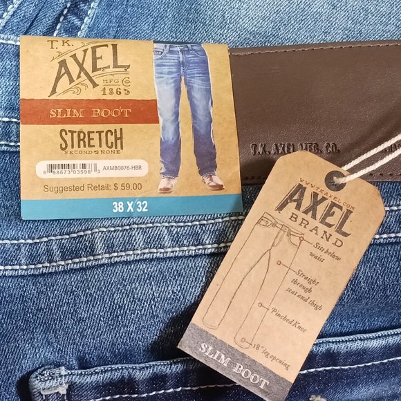 NWT TK Axel  Mens Stretch Slim Boot Cut Jeans actual inseam  Size 36 x 32 - Picture 6 of 8